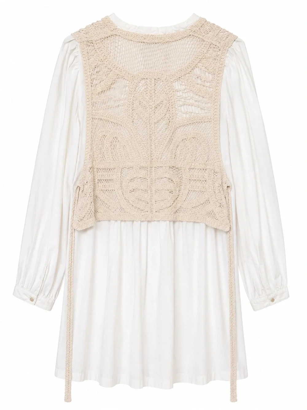 ZARA White Crochet Overlay Mini Dress Side Tie Boho Size M - Picture 3 of 3